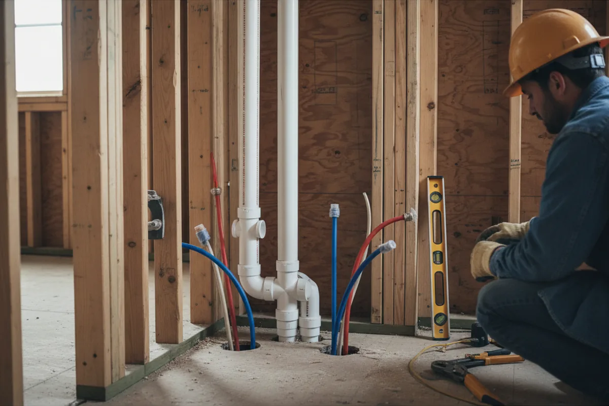 Drain and supply rough-in during Sump Pump Repair in Grasston